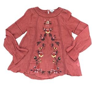 Umgee Embroidered Floral Bell Sleeve Tunic Top Women Size‎ S Coral Orange